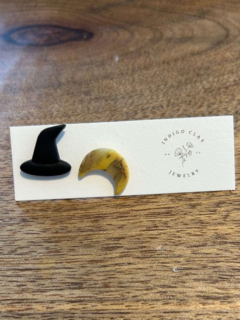 Indigo Black Witch Hat & Yellow Crescent Moon Earring Set